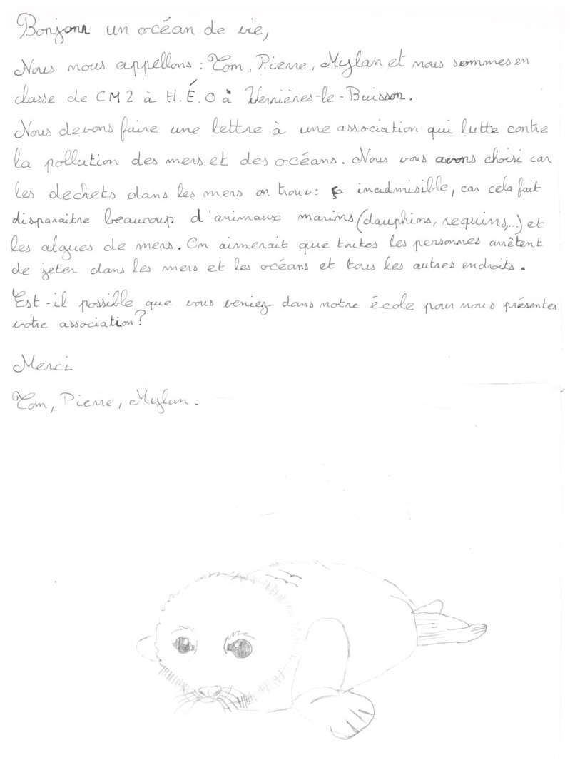 Lettre d'enfants à Un Océan de vie